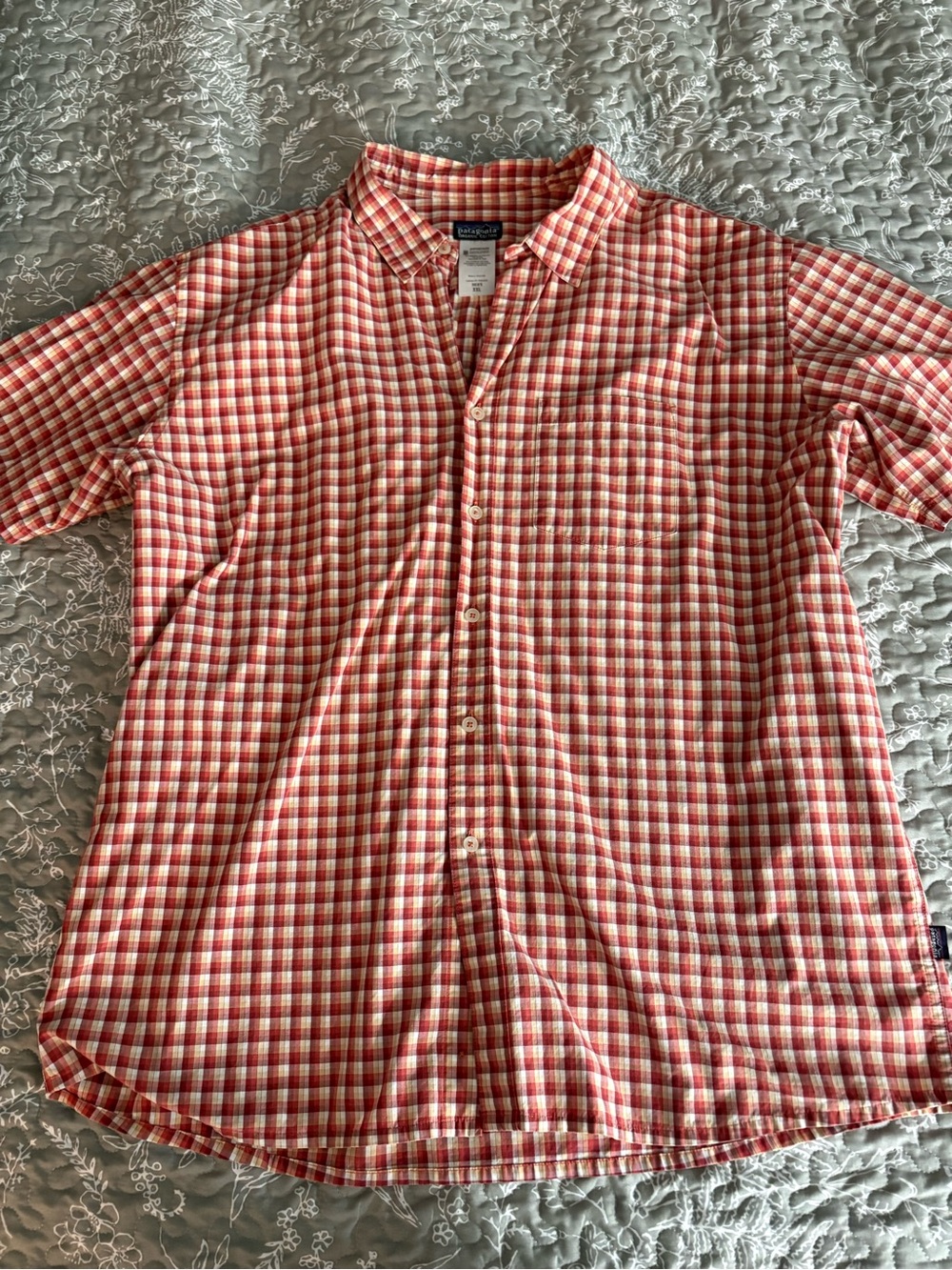 Patagonia Men's Red and White Plaid Button-Down Shirt
